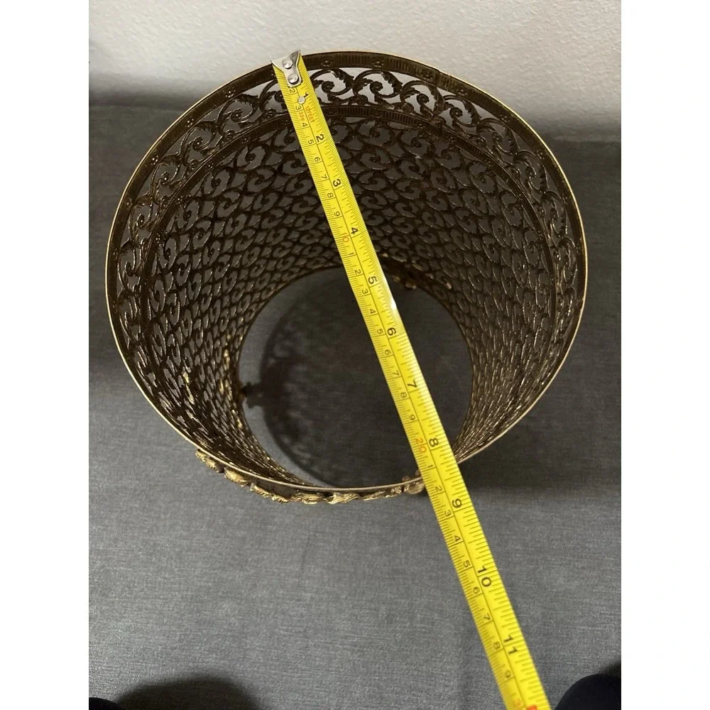 Hollywood Regency Gold Filigree Scroll Footed Trash Can NO Liner 11